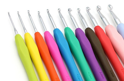 Crochets aluminium manche silicone souple, coloris variés, vue 1 sur 5