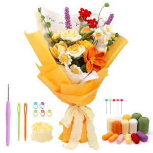 Kit matériel crochet – bouquet de fleurs en laine, vue 1 sur 6